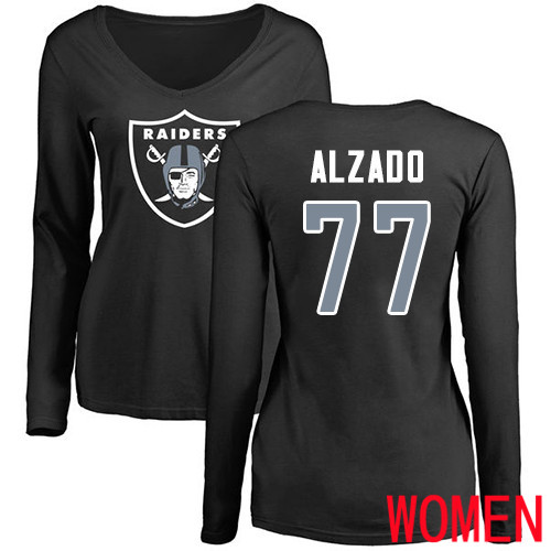 Oakland Raiders Olive Women Lyle Alzado Name and Number Logo NFL Football #77 Long Sleeve T Shirt->nfl t-shirts->Sports Accessory